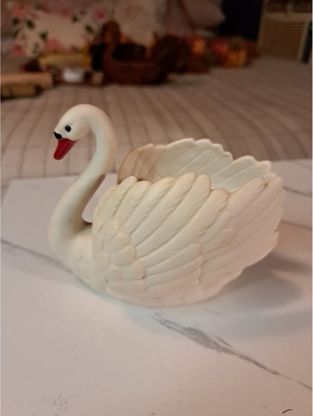 Vtg Goebel 1970s Made in W Germany Matte White Porcelain Swan Figure/Planter